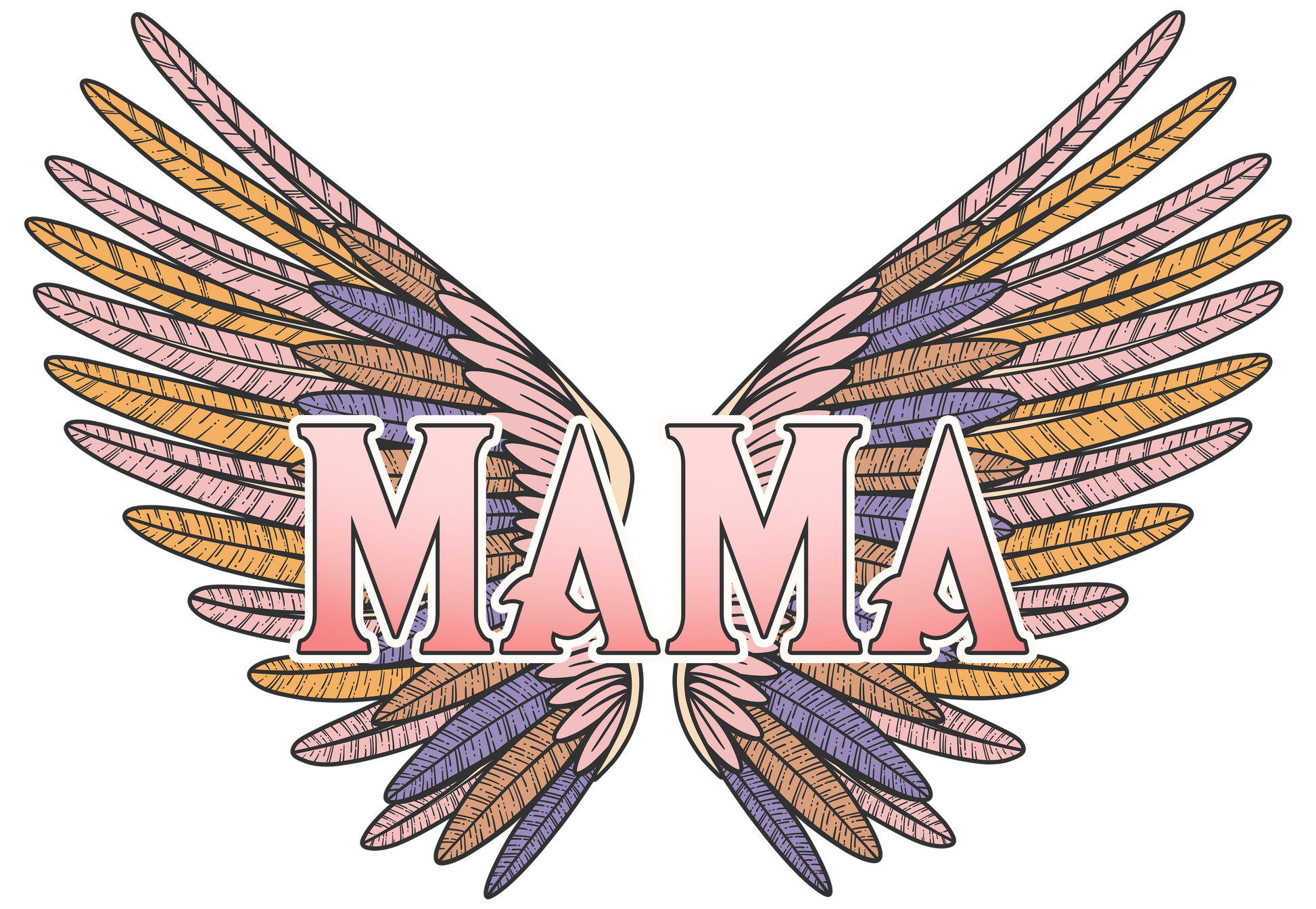 Wings with 'MAMA' text in pink on a white background