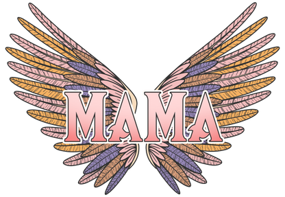 Wings with 'MAMA' text in pink on a white background