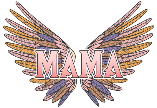 Wings with 'MAMA' text in pink on a white background