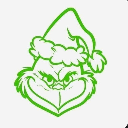 Green outline of a character with a Santa hat on a white background