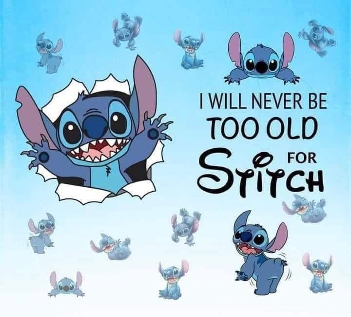 Cartoon character with text 'I will never be too old' on a blue background