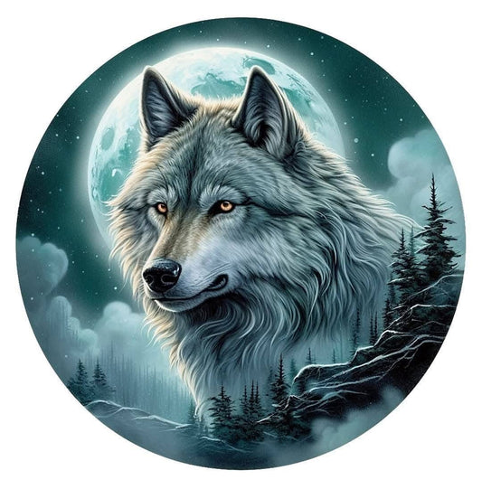 Wolf with a moonlit forest background