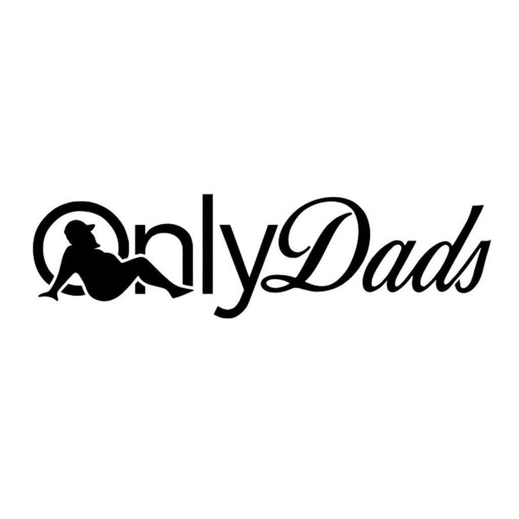 Logo with text 'Only Dads' featuring a silhouette of a person on a white background