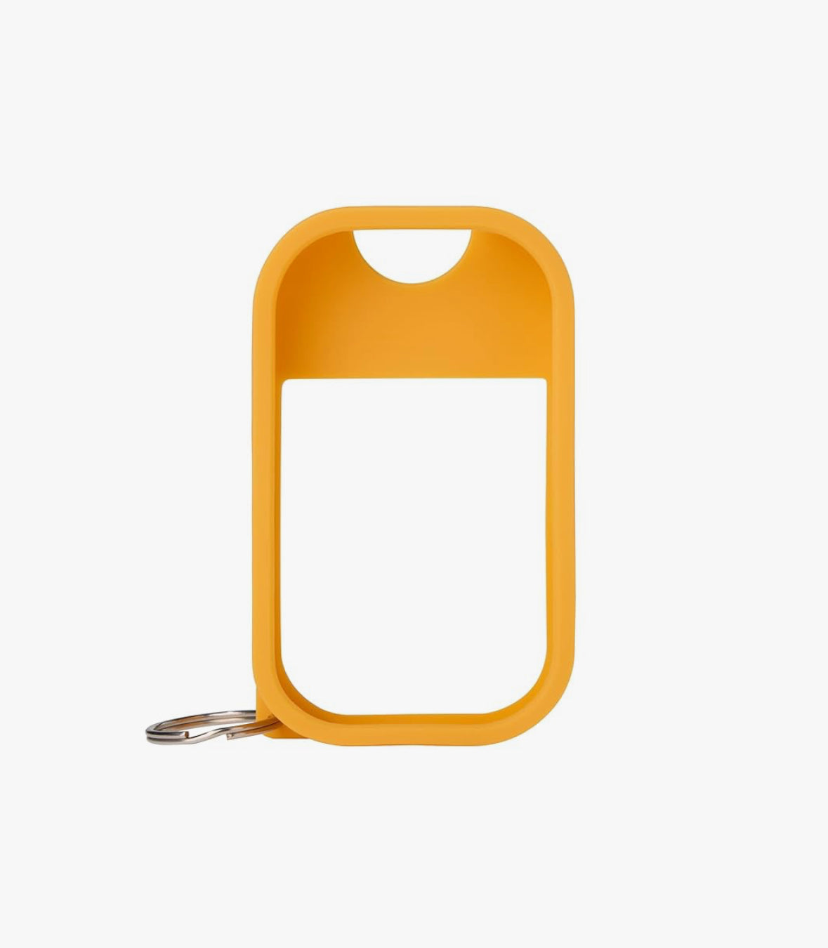 Orange hand sanitizer keychain case on a white background