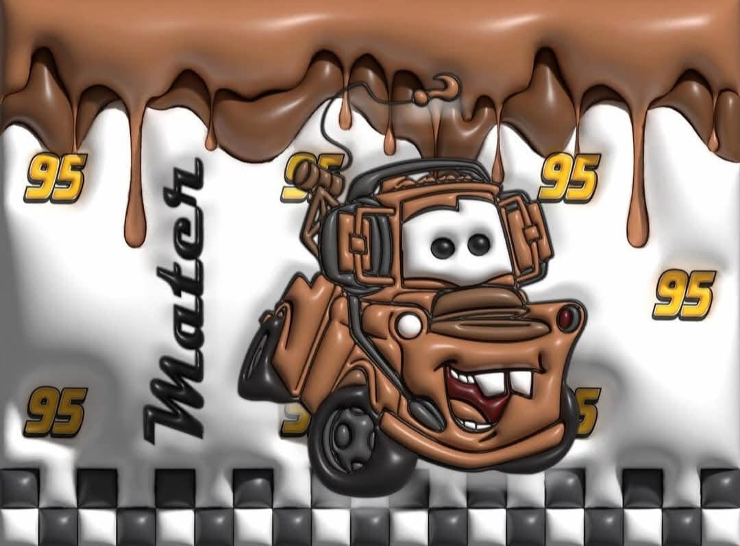 Cartoon character with goggles and a checkered background, featuring the number 95.