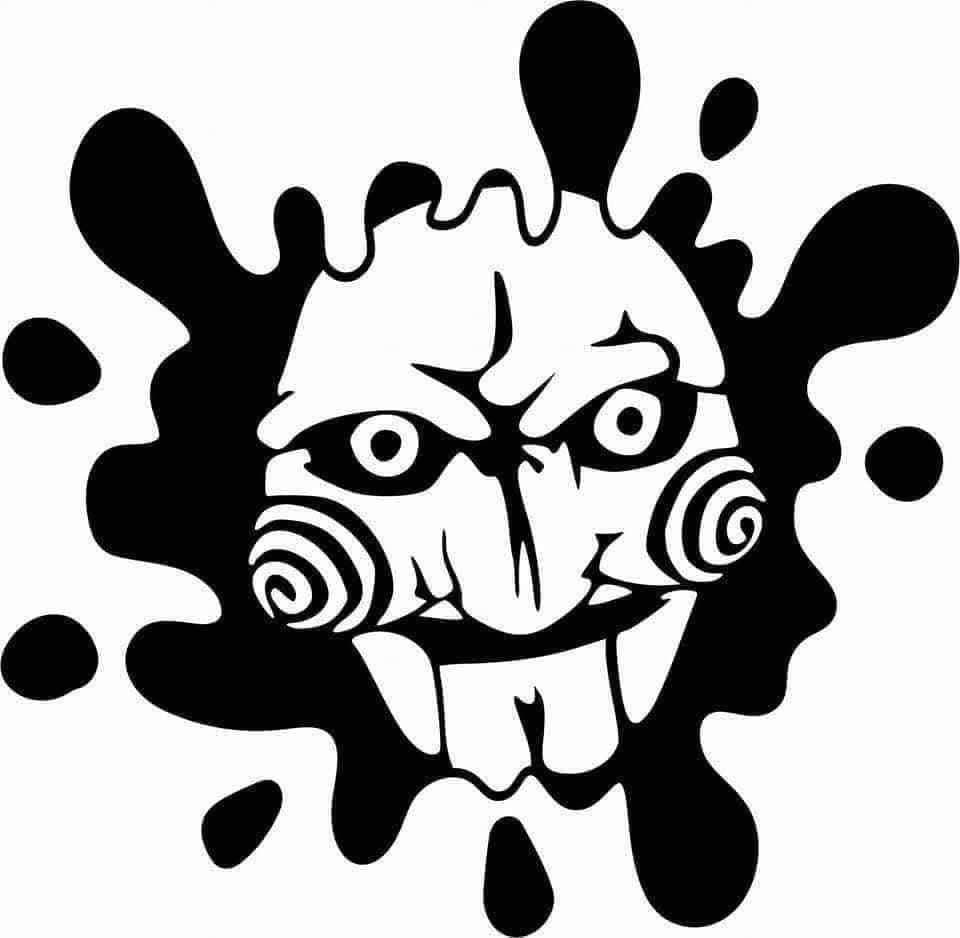Black and white illustration of a face with swirling patterns on a white background
