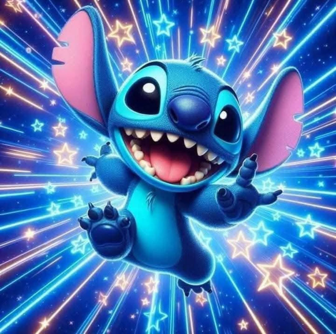 Cartoon character with a bright, starry background