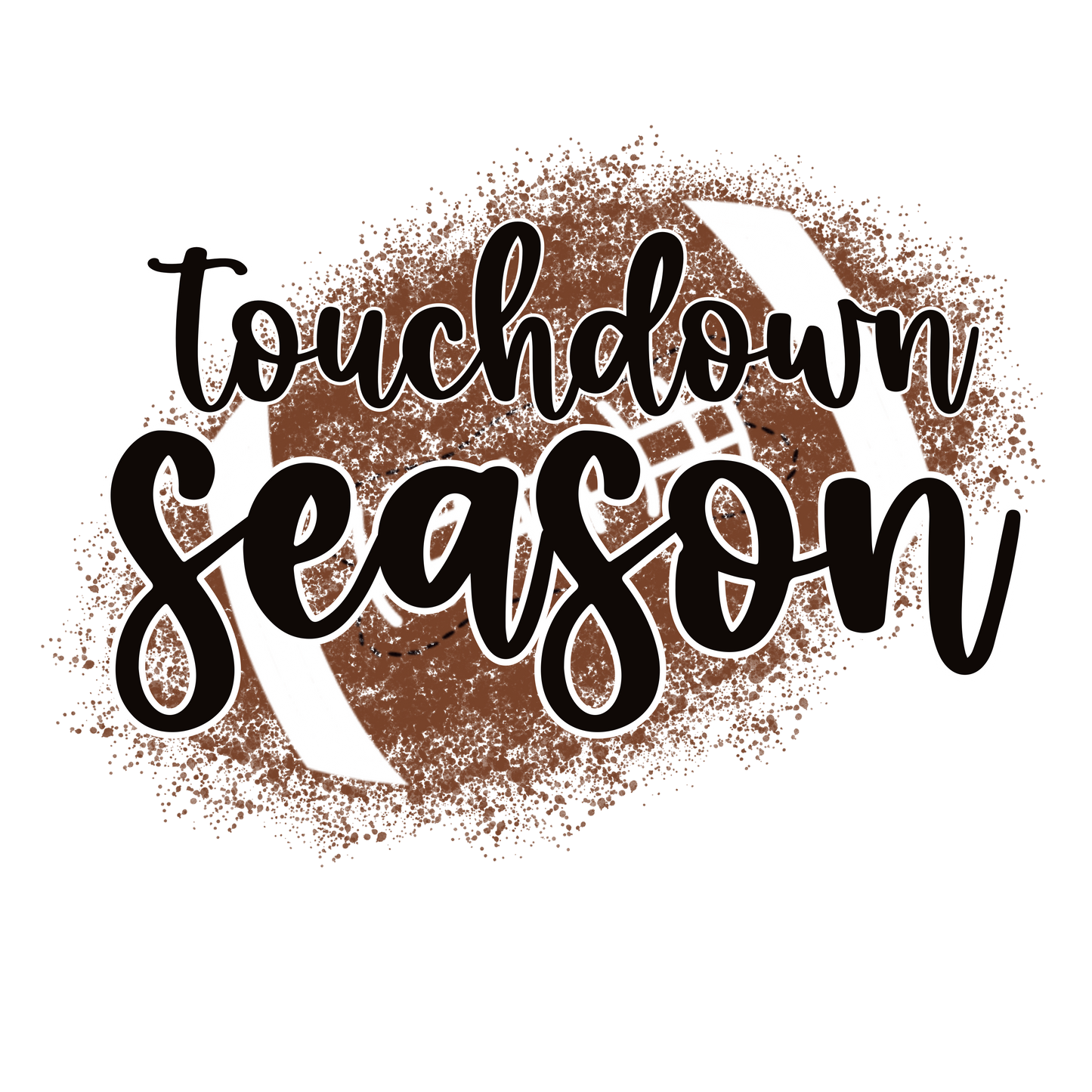 Text 'Touchdown Season' with a football graphic on a white background
