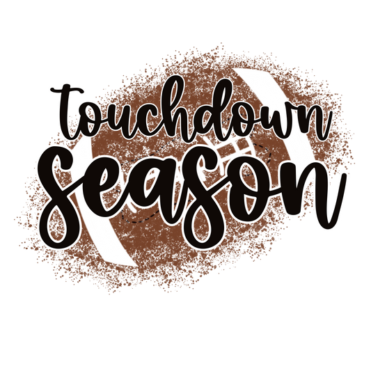 Text 'Touchdown Season' with a football graphic on a white background