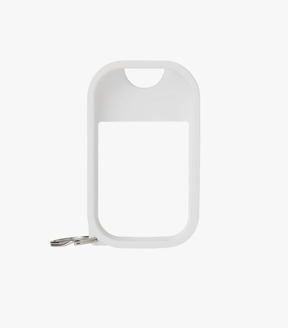 White hand sanitizer keychain case on a white background