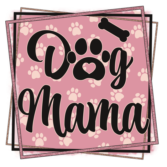 Stack of pink cards with 'Dog Mama' text and paw prints on a white background